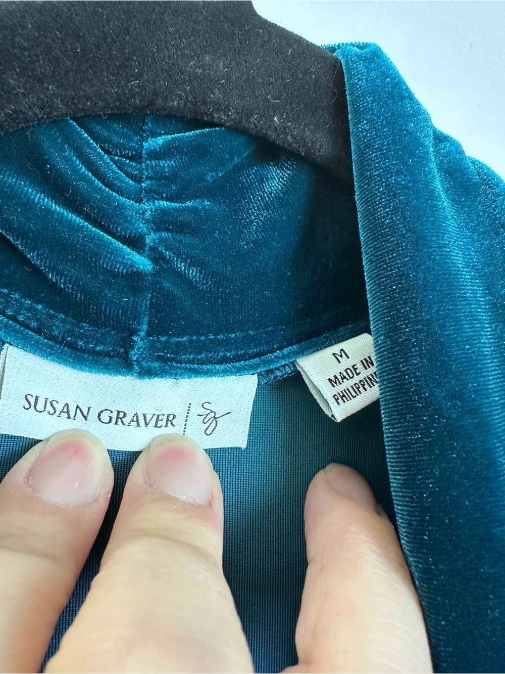 ⭐️Susan Graver Open-Front Velvet Cardigan Sweater - Teal - Picture 3 of 10